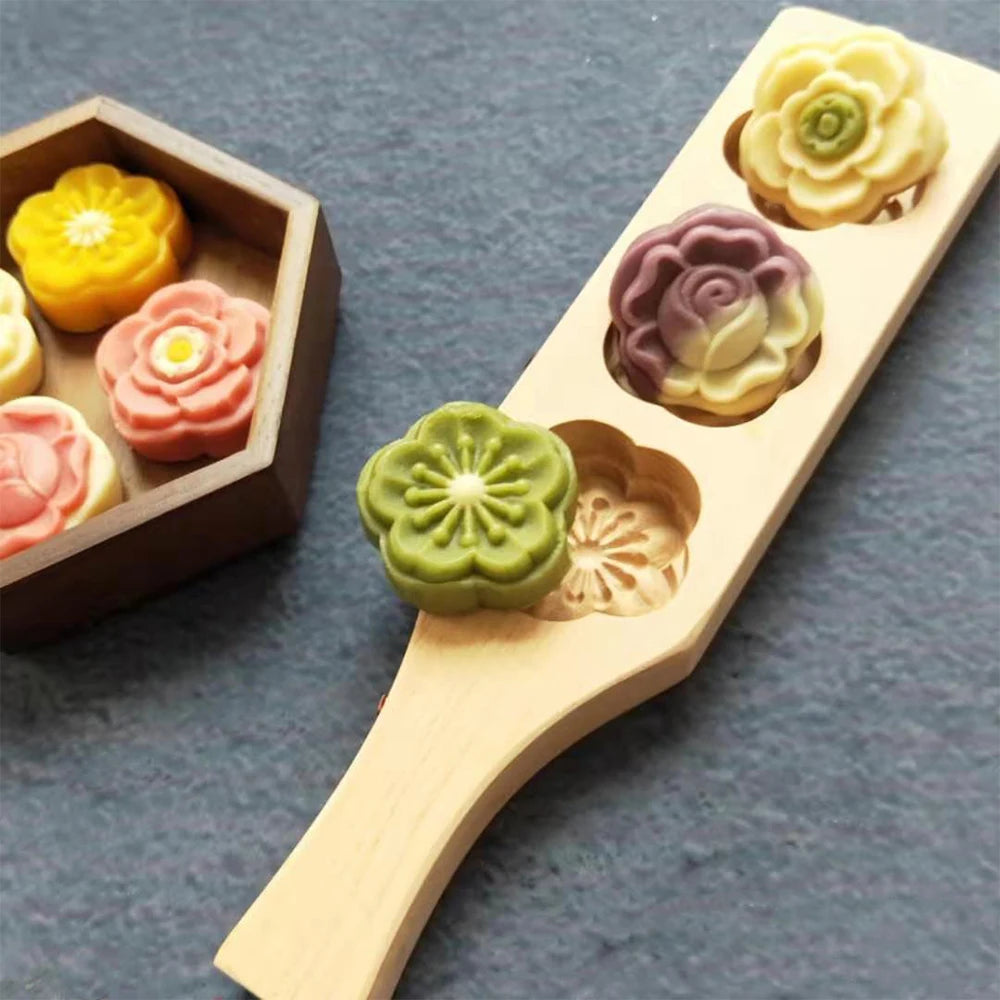 Wooden Mooncake & Cookie Mold – Pastry Cutter for Moon Cake, Mung Bean, Fondant & Chocolate Baking