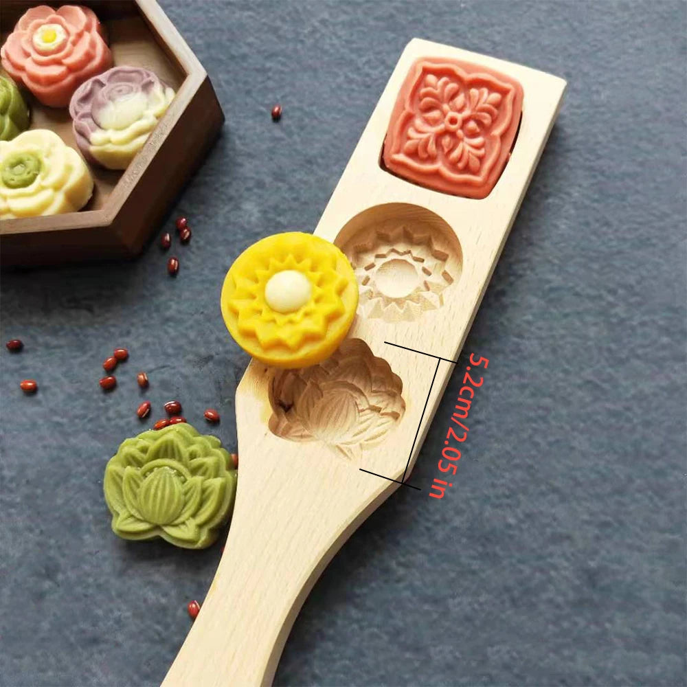 Wooden Mooncake & Cookie Mold – Pastry Cutter for Moon Cake, Mung Bean, Fondant & Chocolate Baking