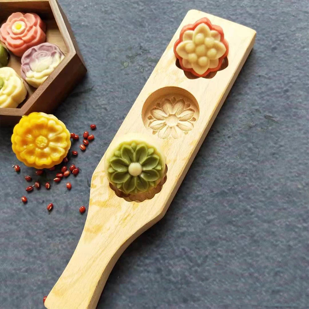 Wooden Mooncake & Cookie Mold – Pastry Cutter for Moon Cake, Mung Bean, Fondant & Chocolate Baking
