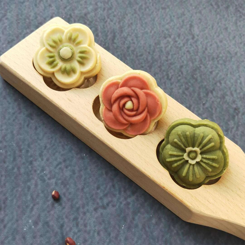 Wooden Mooncake & Cookie Mold – Pastry Cutter for Moon Cake, Mung Bean, Fondant & Chocolate Baking