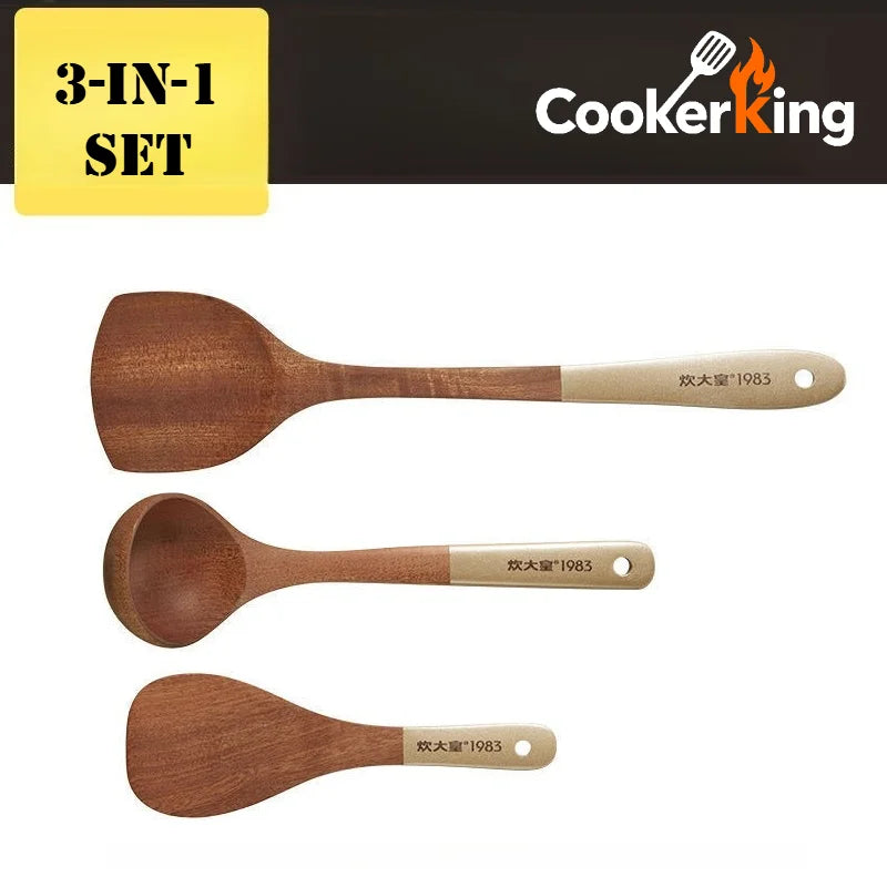 COOKER KING 4-in-1 Ebony Kitchen Tool Set – Spatula, Spoon & Rice Paddle | Premium Kitchenware Gift
