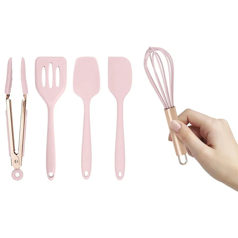 KYCOR 5-Piece Mini Silicone Kitchen Utensil Set – Non-Scratch Cooking Tools for Nonstick Cookware | Pink