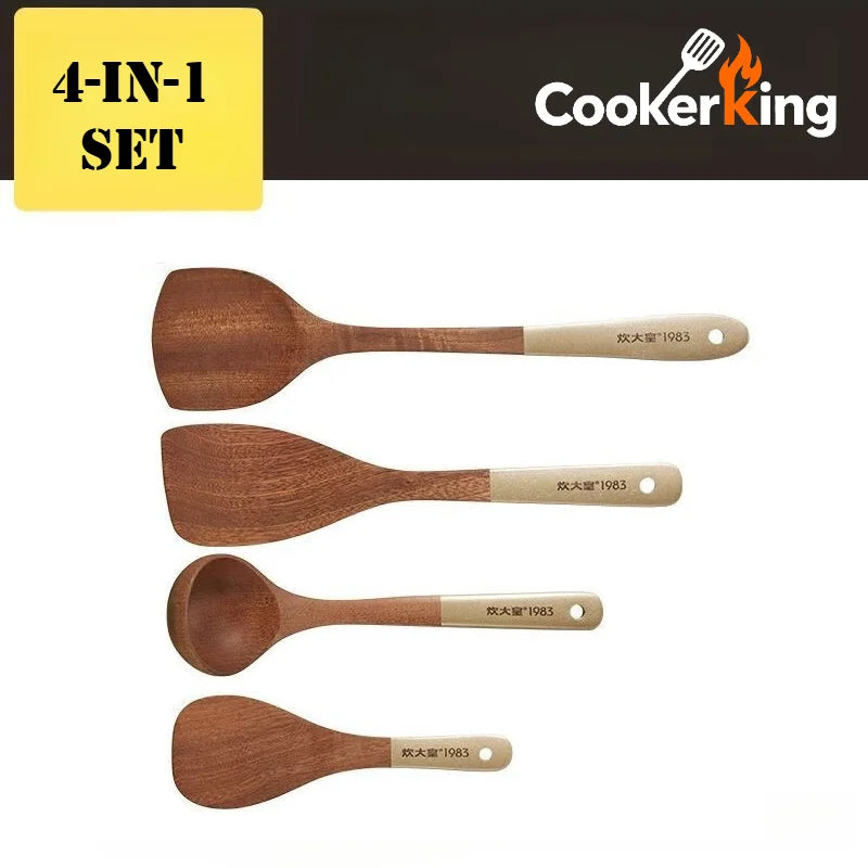 COOKER KING 4-in-1 Ebony Kitchen Tool Set – Spatula, Spoon & Rice Paddle | Premium Kitchenware Gift