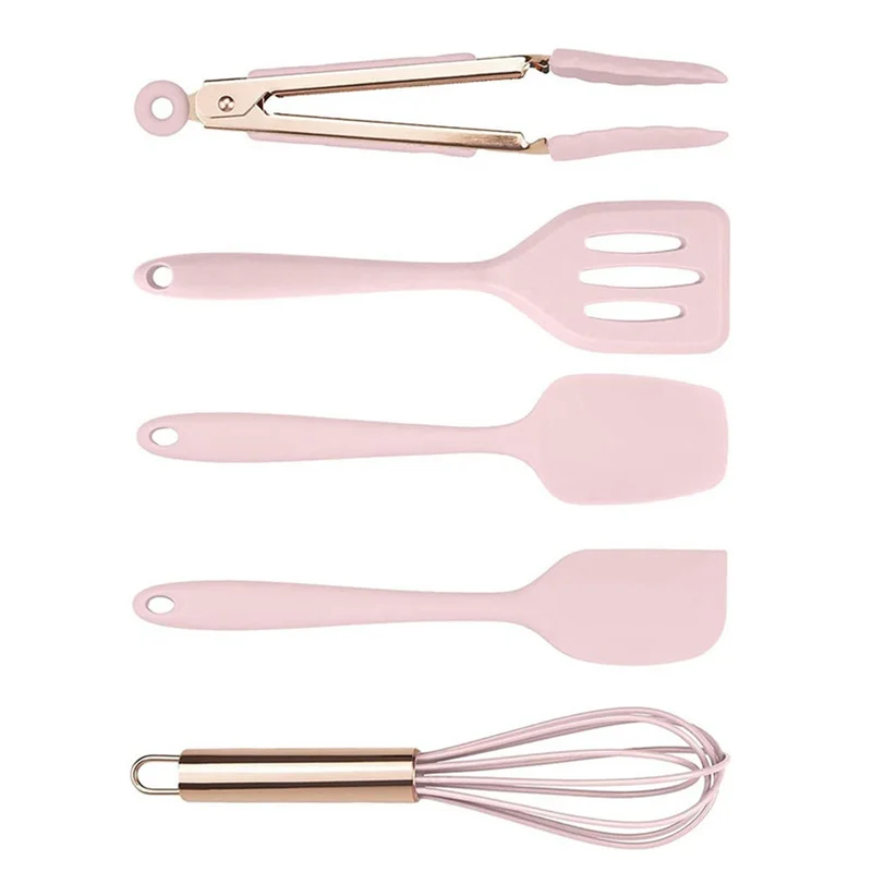KYCOR 5-Piece Mini Silicone Kitchen Utensil Set – Non-Scratch Cooking Tools for Nonstick Cookware | Pink
