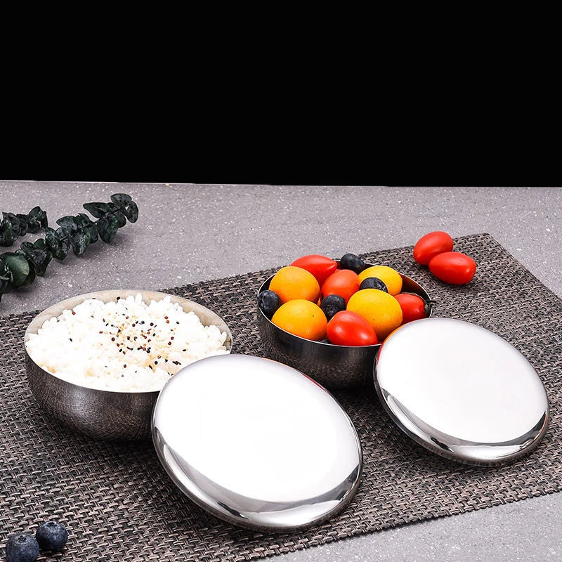 Korean Stainless Steel Rice Bowl with Lid – Anti-Scald Child-Safe Tableware | S, M & L Sizes