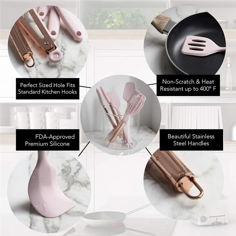KYCOR 5-Piece Mini Silicone Kitchen Utensil Set – Non-Scratch Cooking Tools for Nonstick Cookware | Pink