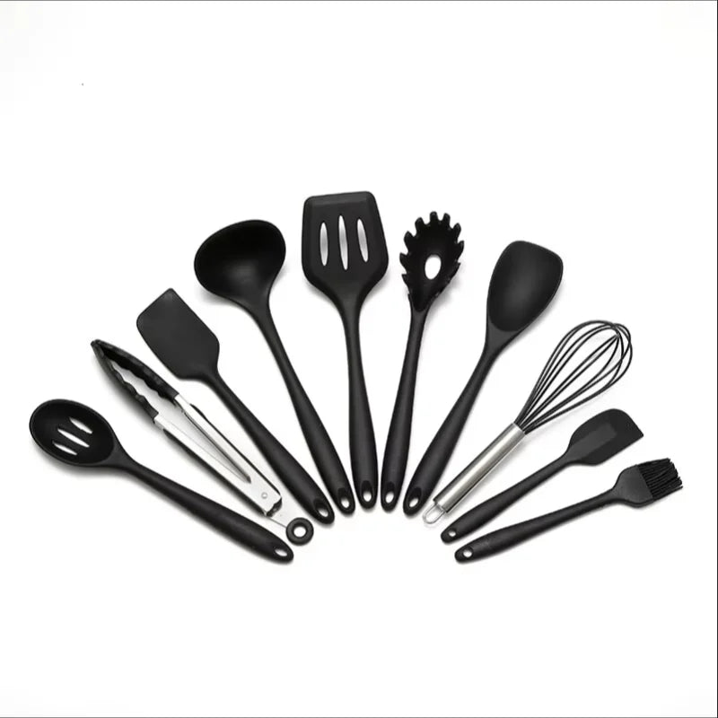 10-Piece Silicone Kitchen Cookware Set – Heat-Resistant Spatula, Spoon, Shovel & Scraper | Red, Black & Multicolor
