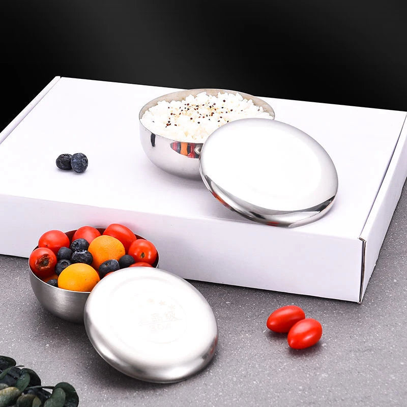 Korean Stainless Steel Rice Bowl with Lid – Anti-Scald Child-Safe Tableware | S, M & L Sizes