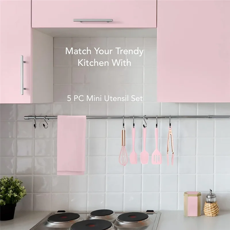 KYCOR 5-Piece Mini Silicone Kitchen Utensil Set – Non-Scratch Cooking Tools for Nonstick Cookware | Pink