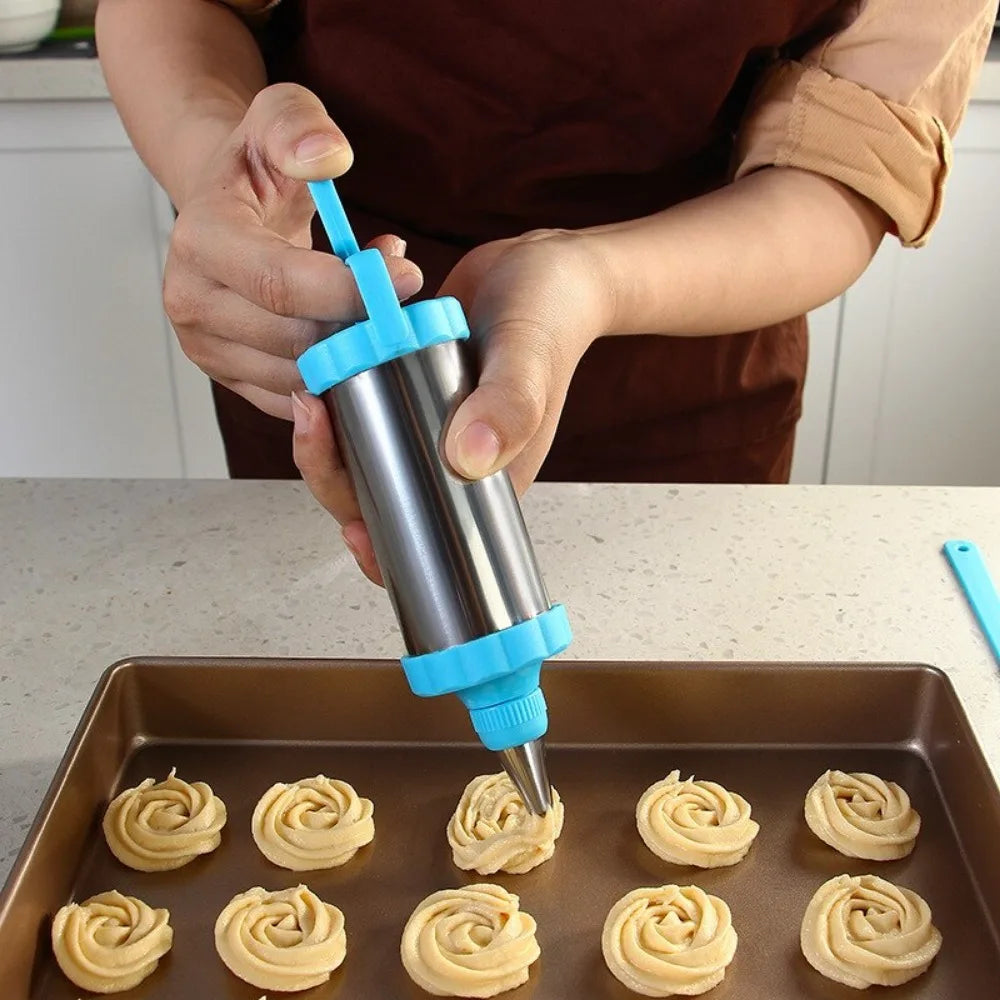 Cookie Syringe & Cake Cream Decorating Set – DIY Pastry Extruder with Stainless Steel Nozzles & Scraper
