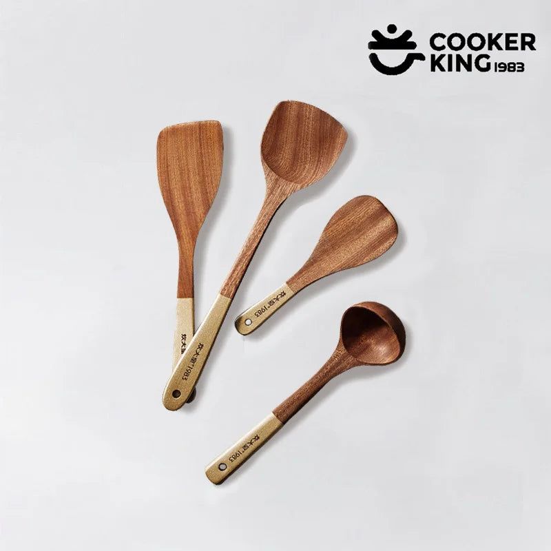 COOKER KING 4-in-1 Ebony Kitchen Tool Set – Spatula, Spoon & Rice Paddle | Premium Kitchenware Gift