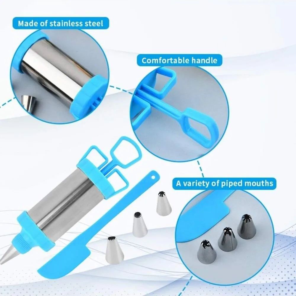 Cookie Syringe & Cake Cream Decorating Set – DIY Pastry Extruder with Stainless Steel Nozzles & Scraper
