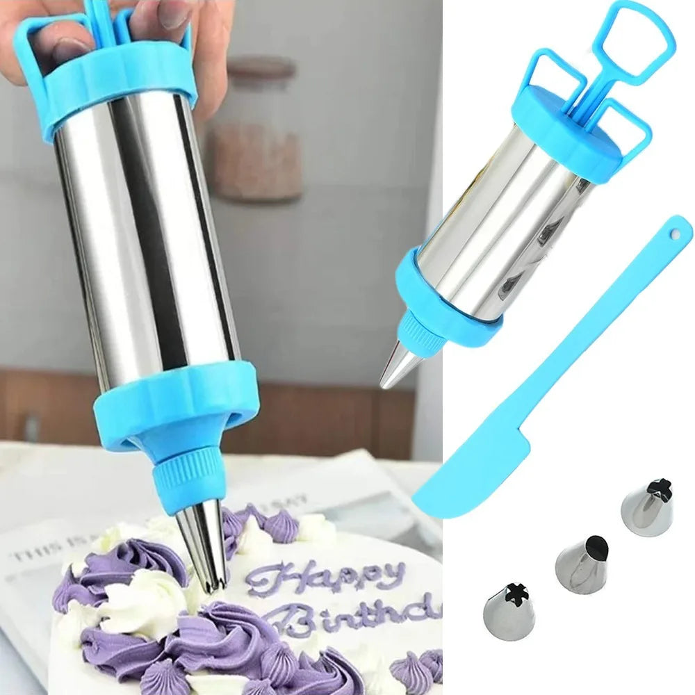 Cookie Syringe & Cake Cream Decorating Set – DIY Pastry Extruder with Stainless Steel Nozzles & Scraper