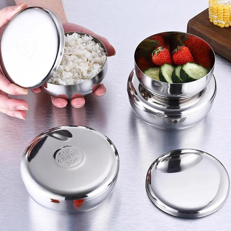 Korean Stainless Steel Rice Bowl with Lid – Anti-Scald Child-Safe Tableware | S, M & L Sizes